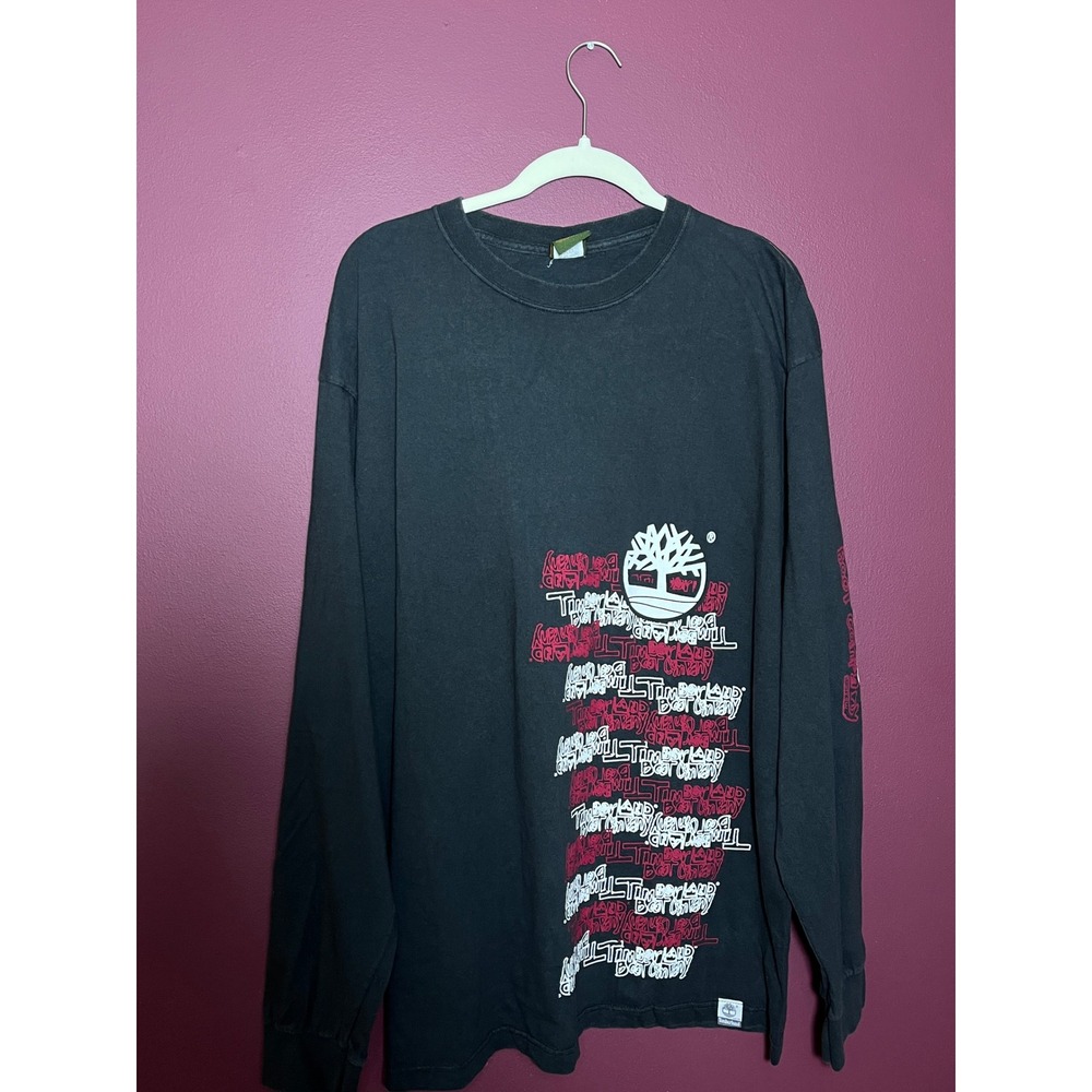 Timberland Mens Long Sleeve Graffiti Logo Graphic T-Shirt Black Red White